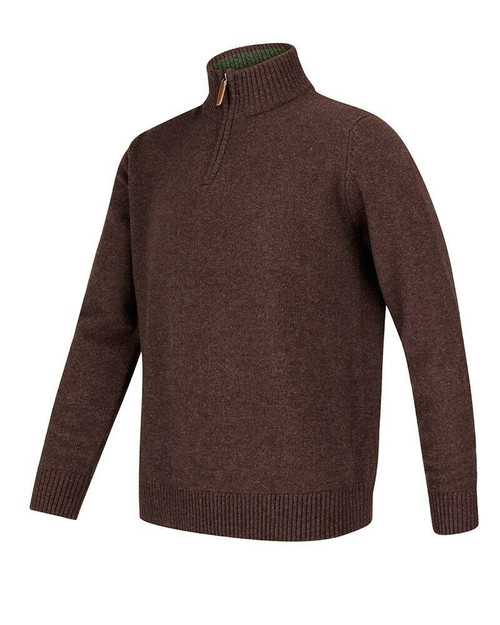 Hoggs of Fife Lothian Jumper in Redwood, men's zip neck knitted jumper