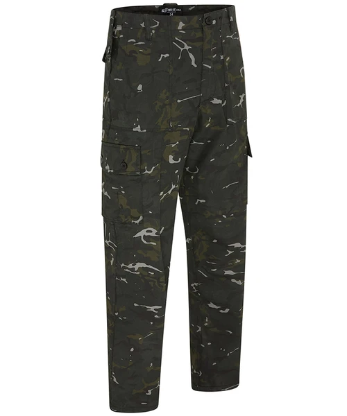 Kombat UK combat trousers in black camouflage, men's polycotton trousers