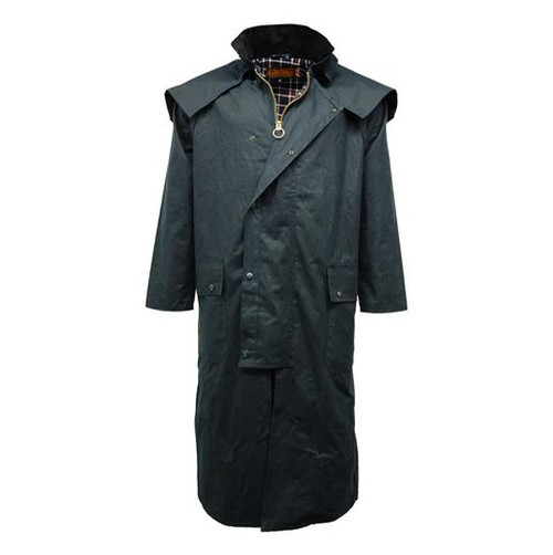 Game Wax Stockman Long Jacket in Navy, men's waterproof long wax coat