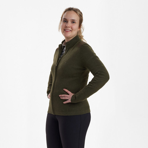 Deerhunter Lady Darlington Knit Cardigan in green, women's knit zip jumper