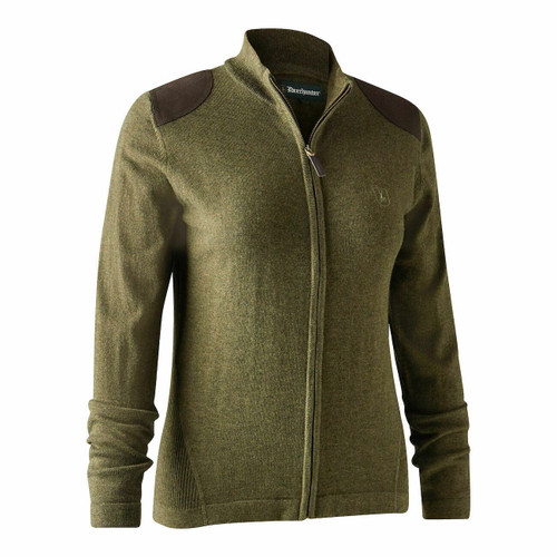 Deerhunter Lady Darlington Knit Cardigan in cypress 346 colour, women's full zip knitted jumper in green