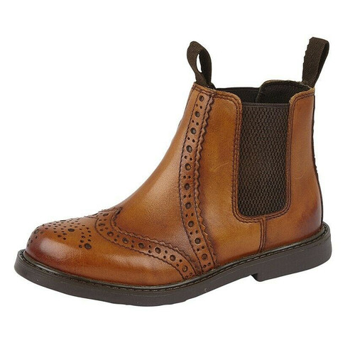 Children's Roamers brogue style dealer boots in brown leather