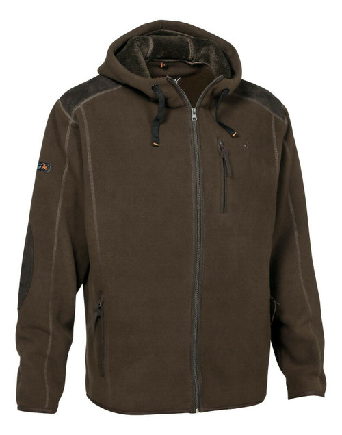 Verney Carron Condor fleece jacket, men's thick and warm fleece with hood in brown