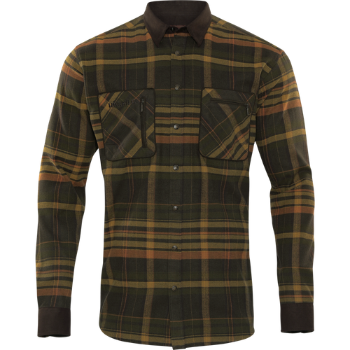 Harkila Pajala shirt in green and brown check, men's flannel cotton country check shirt