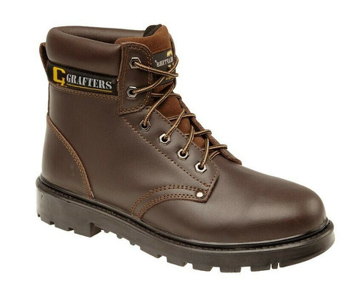 Grafters Apprentice safety boots in brown leather, men's steel toe cap boots