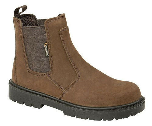 Grafters dealer safety boots in brown leather, men's steel toe cap boots