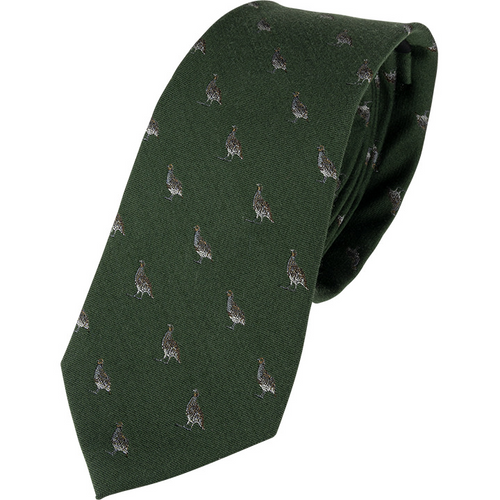 Jack Pyke Silk Tie with partridge pattern, men's patterned country tie