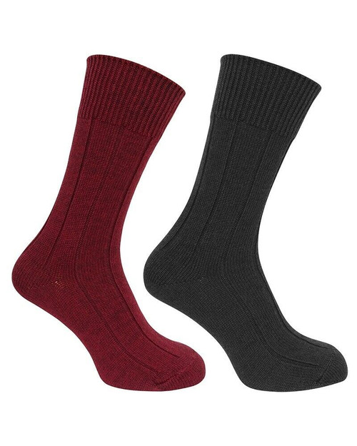 Hoggs of Fife Brogue Merino country socks in red and green - twin pack