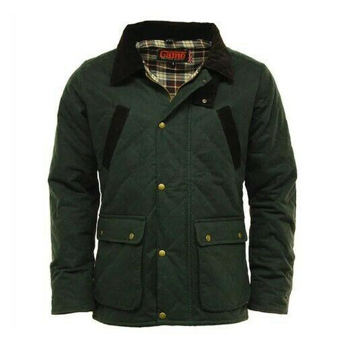 Game Oxford quilted wax jacket in green, men's wax country jacket