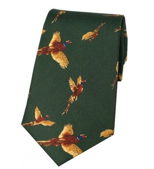 Soprano Silk Tie with flying pheasants pattern on green