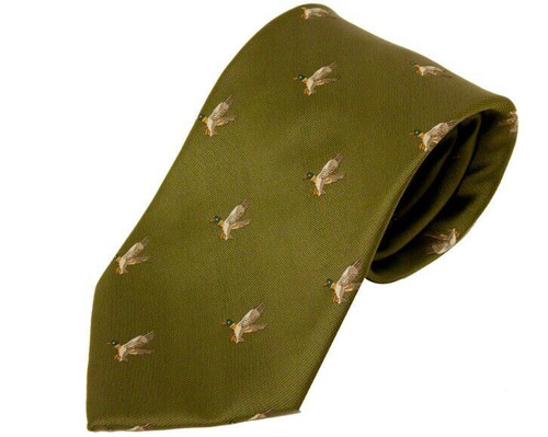 Bisley no.11 polyester tie with ducks pattern in green