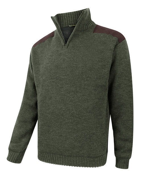 Hoggs of Fife Hebrides Zip Neck Windproof Pullover Jumper in green