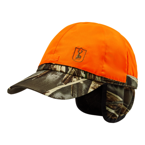 Deerhunter Game Cap with safety in camouflage and orange, men's peaked cap for shooting