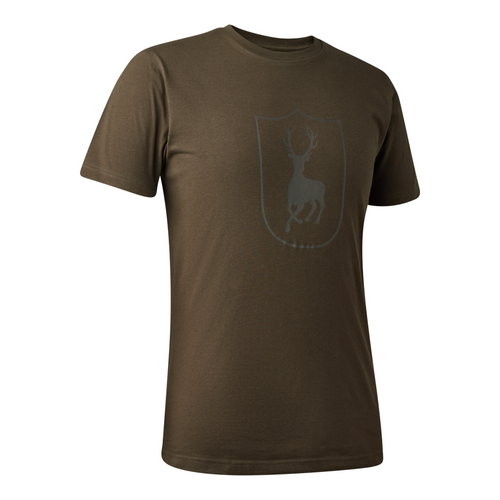 Deerhunter logo t shirt with deer motif, men's short sleeve t shirt in brown