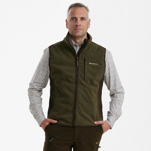 Deerhunter Gamekeeper Bonded Fleece Waistcoat in green, men's fleece shooting gilet