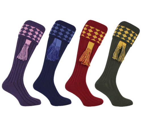 Jack Pyke Harlequin Shooting Socks, men's full length shooting socks with garters