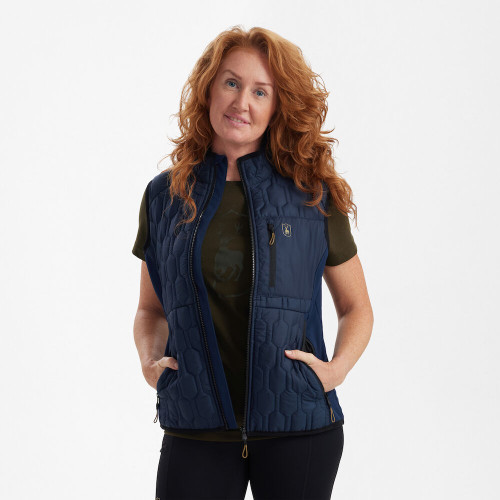 Deerhunter Lady Mossdale Quilted Waistcoat in blue, women's quilted country gilet