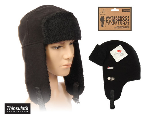 Bartleby Waterproof Trapper Hat in Black with Thinsulate Lining