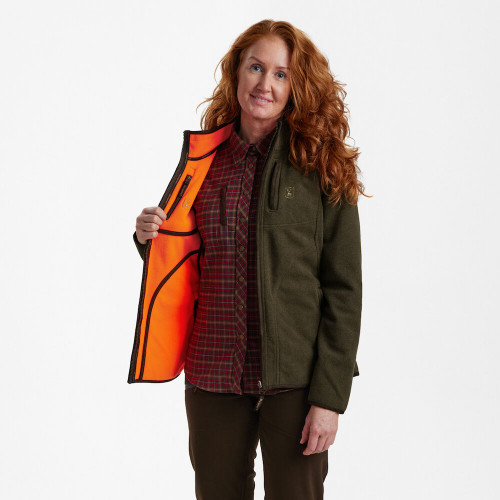 Deerhunter Lady Pam Bonded Fleece Reversible 5708 in green one side and high visibility orange
