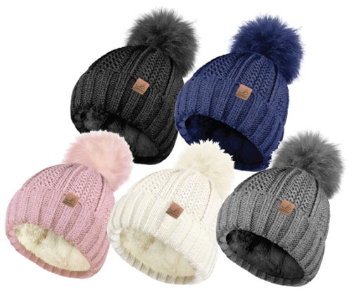Bartleby Sherpa fleece lined knitted bobble hat. WH524
