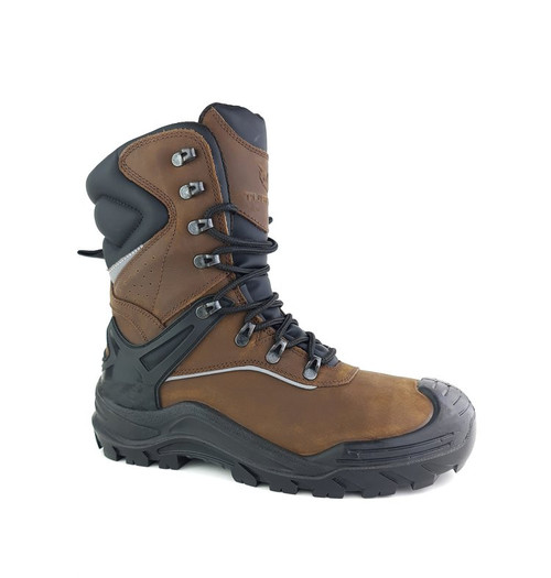 Tuffking Tundra Safety Boots, 8 inch lace up steel toe cap work boots in brown leather