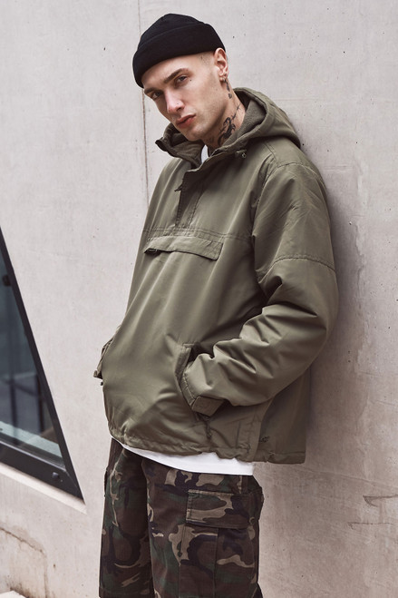 Brandit Windbreaker Smock 3001 in green, men's fleece lined pullover