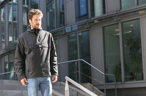 Brandit Windbreaker Smock 3001 in black, men's fleece lined pullover