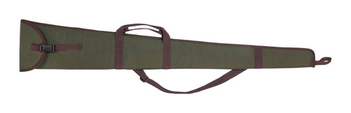 Percussion canvas shotgun slip, khaki green with brown, adjustable straps.