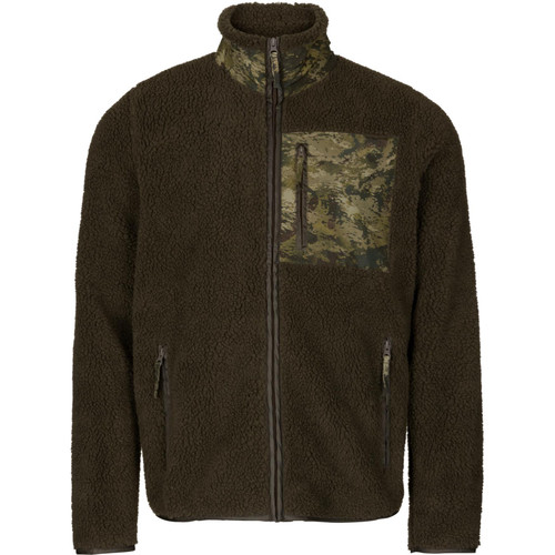 Seeland men's Zephyr Camo fleece jacket, teddy fleece jacket in grizzly brown with camo pocket.