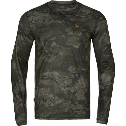 Harkila NOCTYX Camouflage Long Sleeve T Shirt, men's black camouflage top for hunting