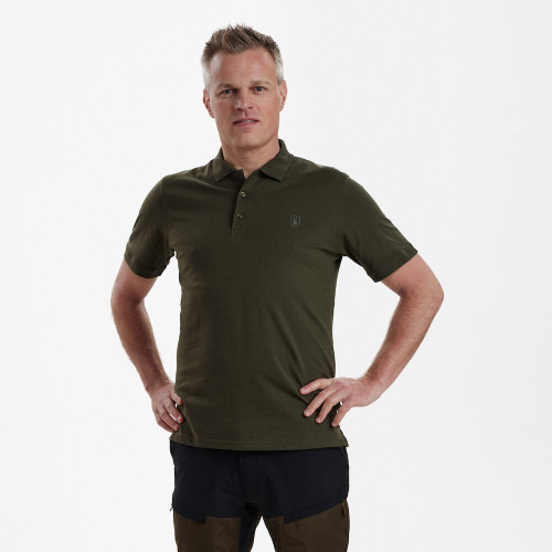 Deerhunter Christian Polo Shirt 8652, men's shirt sleeve polo top in green