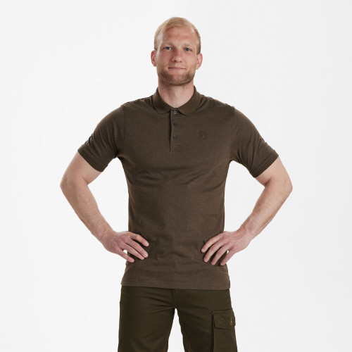 Deerhunter Gunnar Polo Shirt in Brown Leaf, men's country polo shirt