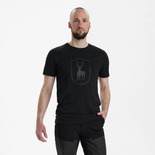 Deerhunter Logo T Shirt in black, men's short sleeve top for hunting