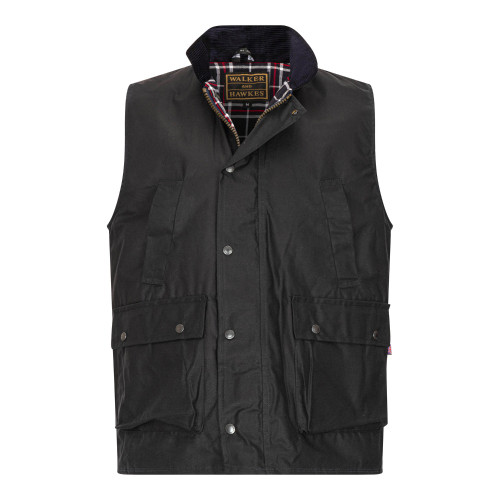 Walker & Hawkes Winchester Wax Gilet in Navy, men's wax country bodywarmer