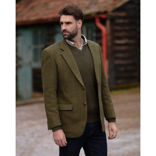 Walker & Hawkes Derby Tweed Windsor Blazer in Dark Sage, Men's tweed country blazer
