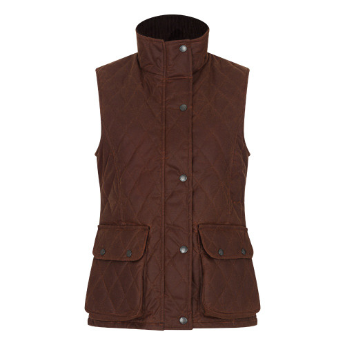Walker & Hawkes Ladies Haxby Wax Diamond Quilted Gilet, women's wax waistcoat in Brown