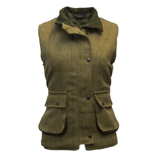 Walker & Hawkes Ladies Derby Tweed Bayston Gilet in Light Sage, women's tweed waistcoat