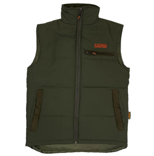 Game Vantage Gilet in Olive, men's padded country gilet in green