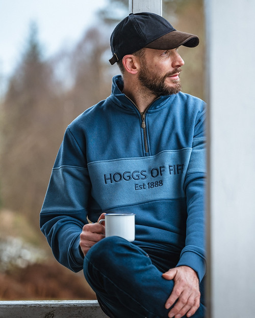 Hoggs Of Fife Men's Dumfries 1/4 zip sweatshirt, Hoggs Of Fife logo on the front.
