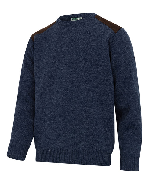 Hoggs of Fife Melrose 2 Crew Neck Pullover Jumper in Blue, men's country jumper