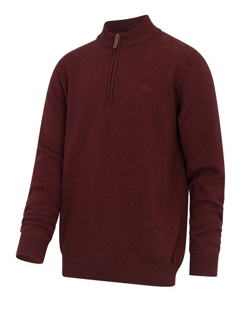 Hoggs of Fife Falkirk Quarter Zip Pullover in red, men's cotton country jumper