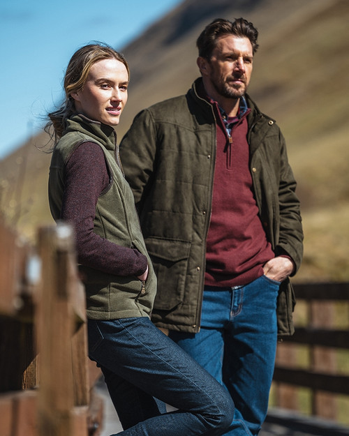 Hoggs of Fife Falkirk Quarter Zip Pullover in red, men's cotton country jumper