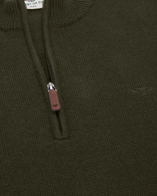 Hoggs of Fife Falkirk Quarter Zip Pullover in green, men's cotton country jumper