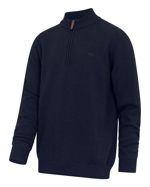 Hoggs of Fife Falkirk quarter zip pullover in blue, men's cotton country jumper