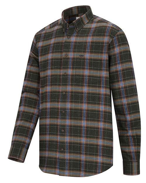 Hoggs of Fife Pitlessie Shirt in green and brown check, men's country check shirt