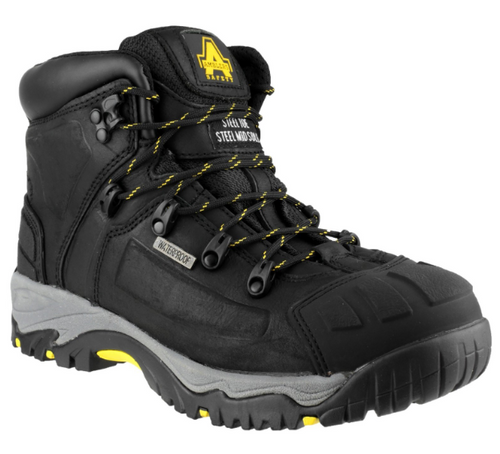 Amblers S3 Waterproof Safety Work Boots in black, men's steel toe cap work boots