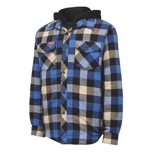 Hard Yakka Quilted Shacket Blue, men's lumberjack style blue check shacket