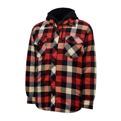 Hard Yakka Quilted Shacket in red, men's lumberjack style fleece shirt jacket