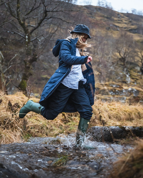 Hoggs of Fife Ladies Walker Long Coat in Ink Navy, Women's three quarter length waterproof jacket