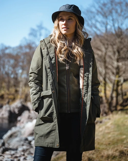 Hoggs of Fife Ladies Walker Long Coat in Fern Green, Women's three quarter length waterproof jacket
